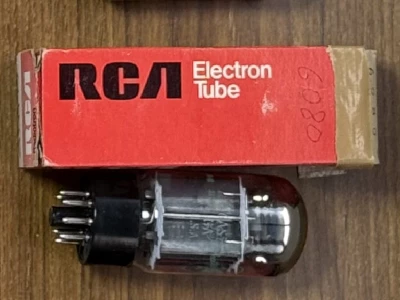 A single 6AS7G found among Toshiba 6080s, in an RCA box labeled in father's handwriting (Photo 1-27)