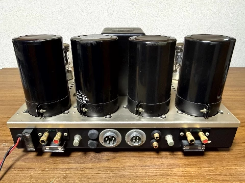 Rear of OTL amplifier with four 10,000 uF electrolytic capacitors (Photo 1-39)